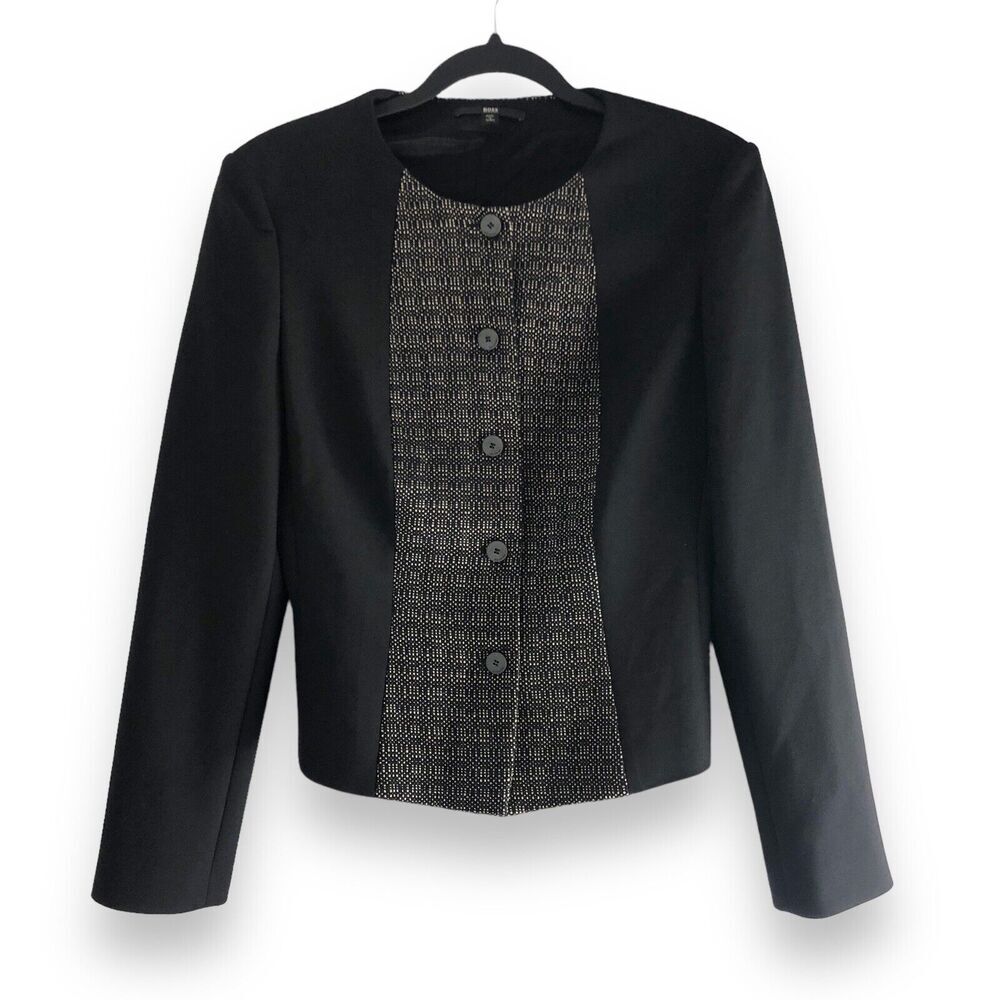 Boss Hugo Boss Women's Jemella Size 8 Colorblock Tweed Wool‎ Blend Blazer Career
